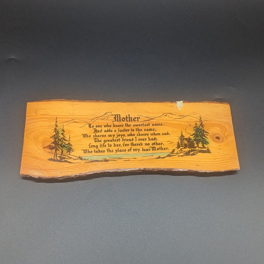 Vintage Mother Wooden Bark Sign Mother's Day Mom Cabin Trees Paint Some Wear